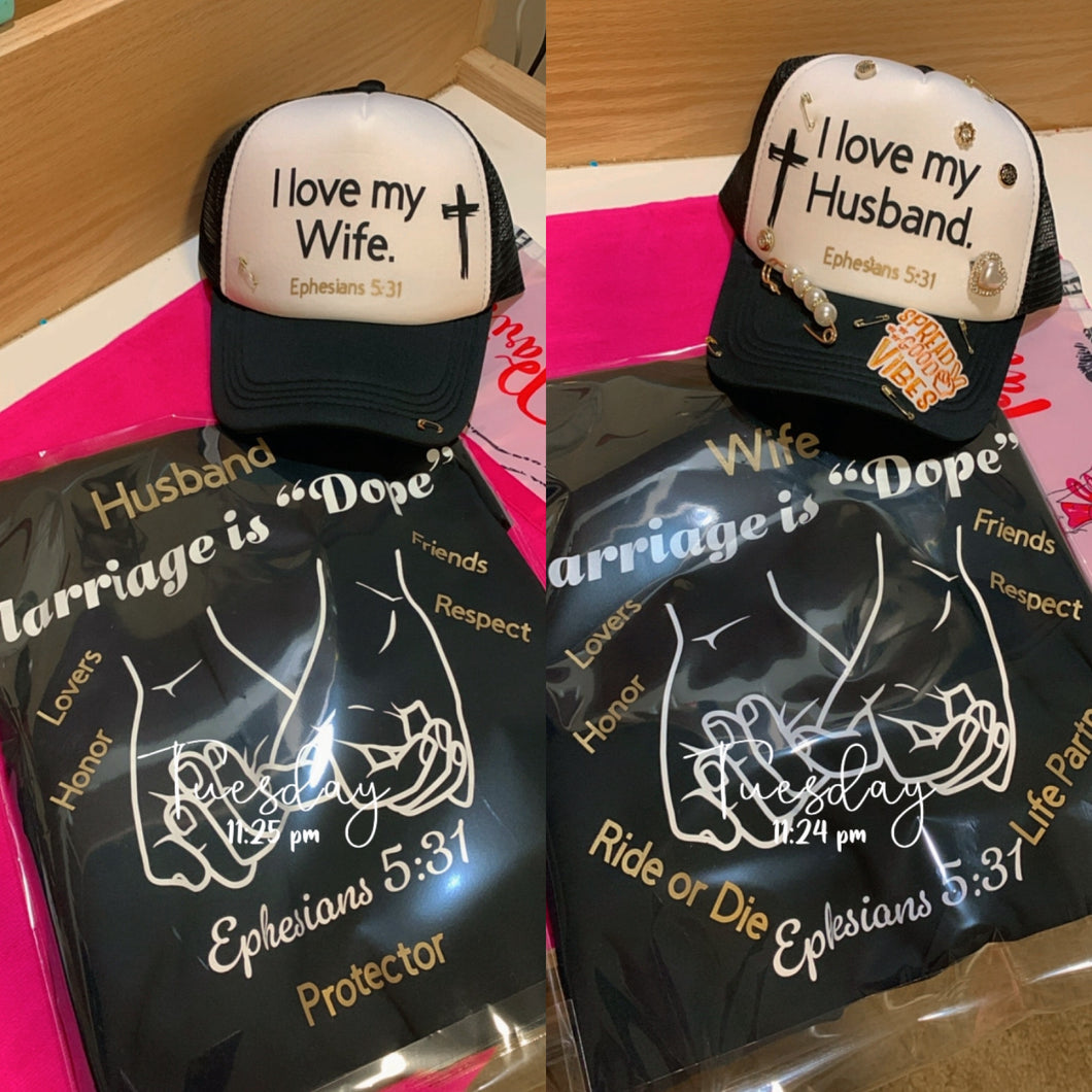 Mr. & Mrs. Tshirt and Hat Combo