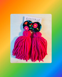 Button Tassle Earrings