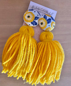 Button Tassle Earrings