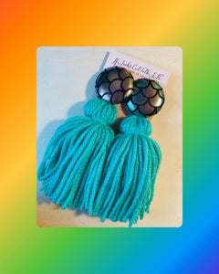 Button Tassle Earrings